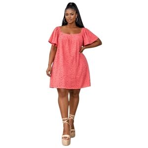 Lane Bryant Pink Eyelet Mini Dress